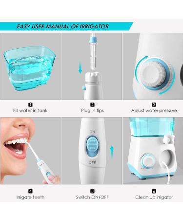 Dental Water Flosser Oral Irrigator - 10 Pressure Settings, 8 Jet Tips, 600ml Capacity - White, Waterproof, Family Set - Buy Online on GoSupps.com