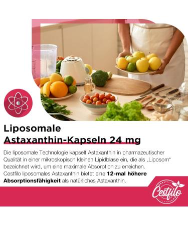 Cestfilo Liposomal Astaxanthin 24 mg - Maximum Absorption Natural Antioxidants Gluten-Free Non-GMO | 180 Capsules (3-Pack) - Best for International Shipping - Buy Online on GoSupps.com