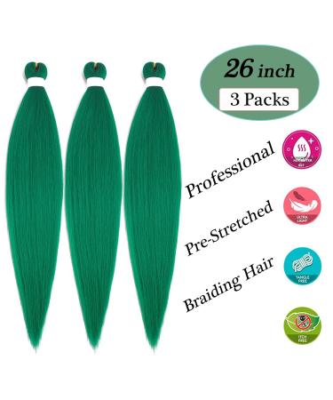 Dark Green Pre Stretched Braiding Hair 26 Inch 3 Packs - Itch Free Knotless Micro Kids Crochet Twist Box Braids Extensions - Buy Online on GoSupps.com