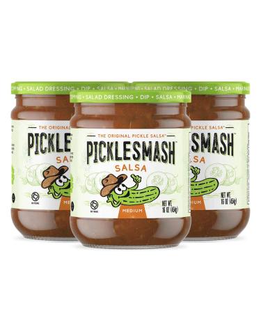 PickleSmash Pickle Salsa - Medium - 3 Pack - Sugar Free Salsa, Topping, Dressing, Pickle Relish, Marinade - Gluten Free, Keto, Paleo, Vegan, Vegetarian Medium 1 Pound (Pack of 3)