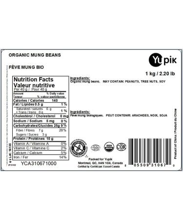 Yupik Organic Mung Beans Non-GMO Vegan Gluten-Free 1 Kilogram 1 kg (Pack of 1) - Buy Online on GoSupps.com