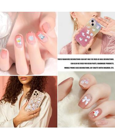 3D Nail Charms 200 Pcs Flower Bow Heart Bear Nail Art Charms Nail Rhinestones Cute Shell Rabbit Nail Art Decorations for Women Girls Nail Design DIY Craft Jewelry Making (White A) - Buy Online on GoSupps.com