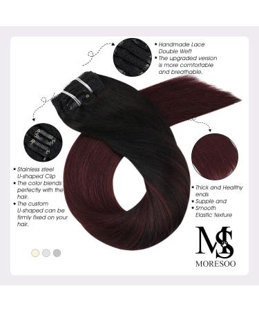 Balayage Ombre Black to Wine Red Clip in Human Hair Extensions - 22 Inch 7Pcs 120g - Buy Online on GoSupps.com