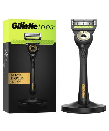 Gillette Labs Men's Razor + 1 Razor Blade Refill, with Exfoliating Bar, Includes Premium Magnetic Stand, Black & Gold Edition Razor - Black & Gold Edition