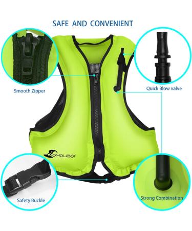 OMOUBOI Inflatable Snorkel Vest | Adult Swimming Jacket for Water Sports | Green | 90-220lbs - Buy Online on GoSupps.com
