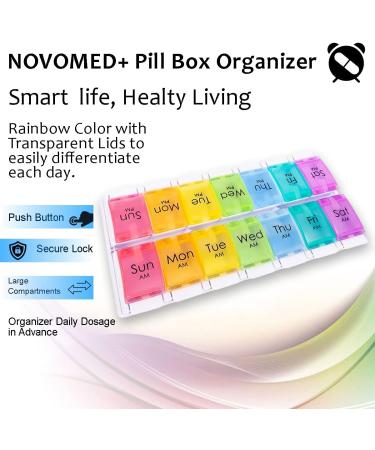 NOVOMED+ Pill Box 7 Day 2 Times a Day Easy to Open Pill Organiser with Push Tab Open Medicine Storage Box with Large 14 Compartments Tablet Organiser to Hold Vitamins and Medication (Double Straignt) - Buy Online on GoSupps.com