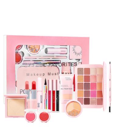 All In One Makeup Kit Makeup Gift Set for Women Beginners 20 Colors Eyeshadow Palette Lipstick Eyebrow Pencil Eyeliner & Mascara Concealer Foundation Makeup Kit for Girls. Set 01