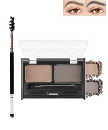 2-Color Eyebrow Powder Palette Waterproof Long-Lasting Eye Brow Makeup Kit Defined Brow Filler Lightweight Blendable Natural Full Look for Sparse Eyebrows with Brow Brush-01 Light Brown + Grey