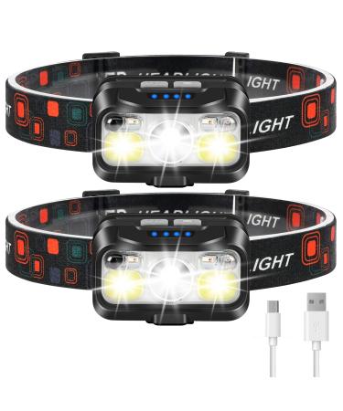 LHKNL Headlamp Rechargeable, 1100 Lumen Super Bright Motion Sensor Head Lamp Flashlight, 2-Pack Waterproof LED Headlight with White Red Light, 8 Modes Head Lights for Camping Cycling Running Fishing 2 Packs