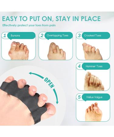 Toe Spreader Silicone (2 Pairs) & Hallux Valgus Relief | Overlapping Toes Pain Alleviation - Black & White - Buy Online on GoSupps.com