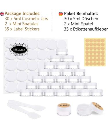 30 Mini Cream Jars with Labels & Spatula - 5G Empty Tiegel for Nail Art & Lip Balm - Ideal for DIY Projects - Buy Online on GoSupps.com