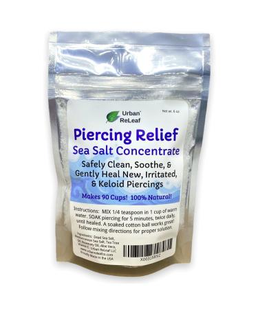 Urban ReLeaf Piercing Relief Sea Salt Concentrate AFTERCARE 6 oz. Bag! Makes 90 Cups! Safely Clean, Soothe, Gently Heal Irritated & Keloid Bump Piercings. Dead Sea Salt, Tea Tree, Rosemary