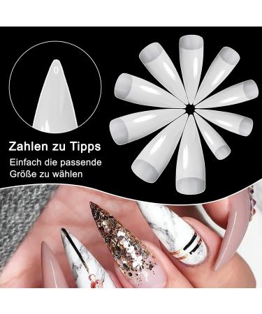 Stiletto Nail Tips - Transparent Half Cover Artificial Fingernails | 100 Pieces with Box | DIY Nail Art & Nail Studios | 10 Sizes Available - Buy Online on GoSupps.com