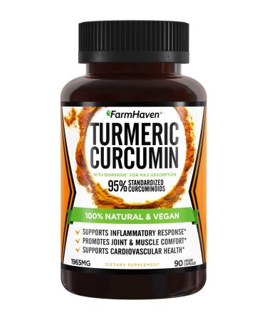 Turmeric Curcumin with BioPerine Black Pepper & 95% Curcuminoids 1965mg High Absorption Non-GMO Vegan Turmeric Capsules Made in USA - 90 Veg Caps 90 Count (Pack of 1)