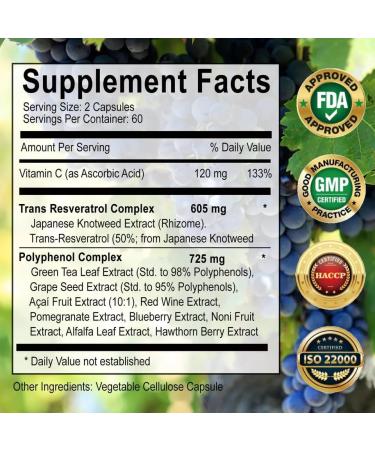 Resveratrol 1450mg (120 Capsules) Anti-Aging Antioxidants Brain Heart Skin & Joint Support - Buy Online on GoSupps.com