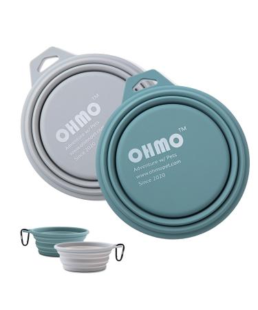 Ohmo foldable dog bowl (2 pieces 400ml light blue & asch) Premium silicone pet water bowl for cats & dogs portable dog loyalty-bowl foldable for outdoor camping 400mlx2 light blue & ash - Buy Online on GoSupps.com