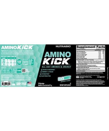 NutraBio Amino Kick BCAA Powder with Natural Caffeine Amino Acids Supplement for Energy Hydration & Recovery BCAAs Electrolytes & Amino Acids Baja Burst 30 Servings - Buy Online on GoSupps.com