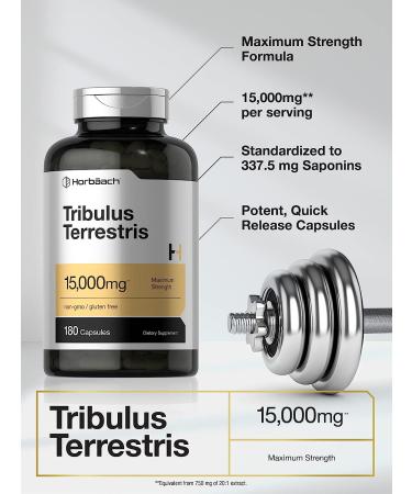 Tribulus Terrestris 15000mg for Men | 180 Capsules | Non-GMO, Gluten Free Extract by Horbaach - Buy Online on GoSupps.com