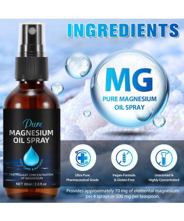 2 Fl. Oz Magnesium Oil Spray for Feet | Organic & High Concentration | Natural Sleep Aid Muscle Recovery & Deodorant | Pure Pharmaceutical Grade - Buy Online on GoSupps.com