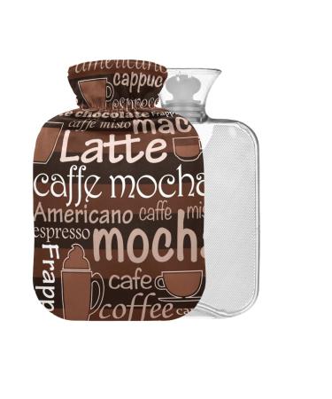 Coffee Words Hot Water Bottle with Cover 1L Small Hot Water Bag for Pain Relief Back Pain Hot and Cold Therapy BPA Free