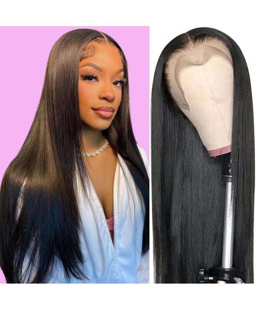 Kasodna Straight Lace Front Wigs Human Hair 13x4 HD Transparent Lace Frontal Wigs for Women Human Hair 9A Brazilian Virgin Hair 180% Density Glueless Pre Plucked with Baby Hair Bleached Knots Human Wigs Natural Color ( 2...