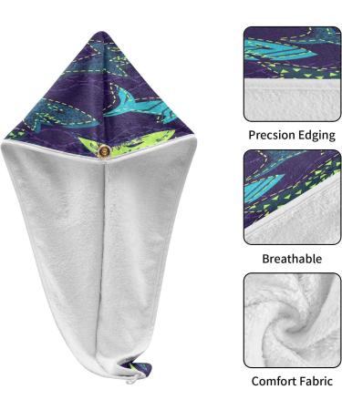 Watercolor Sharks Dry Hair Cap - Quick Drying Towel Set | Super Absorbent & Comfortable - Buy Online on GoSupps.com