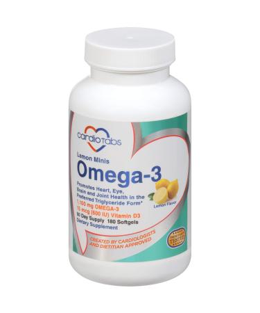 Cardiotabs Omega 3 Lemon Minis + Vitamin D3 1 100 mg Omega-3 in Triglyceride Form and 600 IU Vitamin D3 Easy-to-Swallow Fresh Lemon-Flavored Omega-3 Supplement Softgels - 180 Count