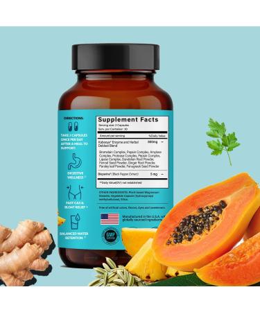 Kabooya Plana Belly | Digestive Enzymes for Quick Bloating Relief | Vegan Formula with Ginger Fennel & Dandelion Helps Reduce Water Retention Gut Health for Men & Women 60 Capsules - Buy Online on GoSupps.com