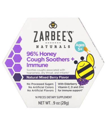 Zarbee's 96% Honey Cough Soothers + Immune Support Natural Mixed Berry Flavor Ages 5+ 14 Pieces