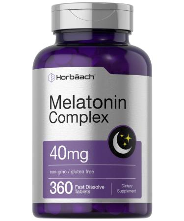 Horb ach Melatonin 40mg Complex | 360 Fast Dissolve Tablets | Adult Extra Strength Supplement | with Chamomile and Ashwagandha | Vegetarian Non-GMO Gluten Free