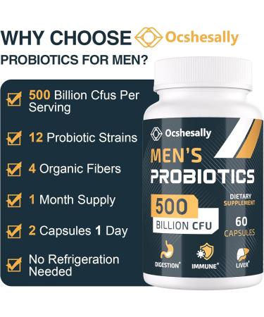 Probiotics for Men 500 Billion CFUs & 12 Strains Mens probiotic with Turmeric Cranberry Goji - Probiotics for Digestive Health Gut Immune & Bloating Prostate & Urinary Tract Health 60 Capsules 60 Count (Pack of 1) - Buy Online on GoSupps.com