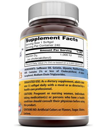 Amazing Formulas Vitamin D3 1000 IU 240 Softgels | Non-GMO, Gluten Free | Made in USA - Buy Online on GoSupps.com