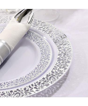 LLSF 210 Piece Silver Plastic Dinnerware Set - Disposable Plates, Cups, Napkins, and Cutlery for Wedding and Party - Buy Online on GoSupps.com