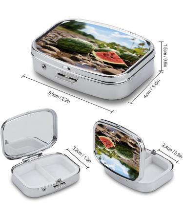 Watermelon Print Pill Box | 2 Compartment Portable Medicine Organizer | Decorative Metal Pill Case for Pocket & Purse - Buy Online on GoSupps.com