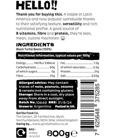 Gorilla Food Co. Black Turtle Beans - 800g - Buy Online on GoSupps.com