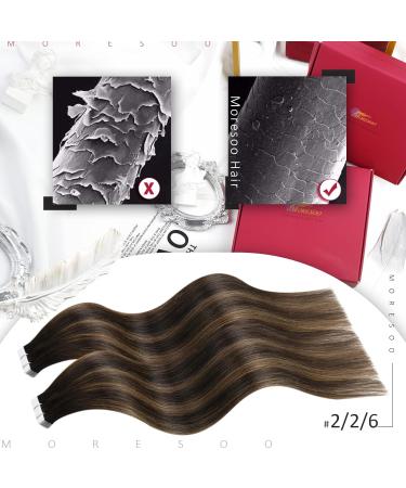 Moresoo Brown Balayage Human Hair Tape in Extensions - 18 Inch, 20 Pieces - Buy Online on GoSupps.com