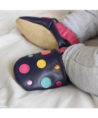 Dotty Fish Soft Leather Baby Shoes - Navy Toddler Shoes for Girls, Multi-Coloured Spotty Dotty Design, Size 2-3 Years (8 UK Child) - Buy Online on GoSupps.com