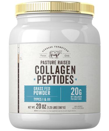 Carlyle Grass Fed Collagen Peptides Powder 20oz | Unflavored | Pasture Raised | Types I & III | 20g of Collagen Per Daily Dose | Non-GMO Gluten Free | by Herbage Farmstead