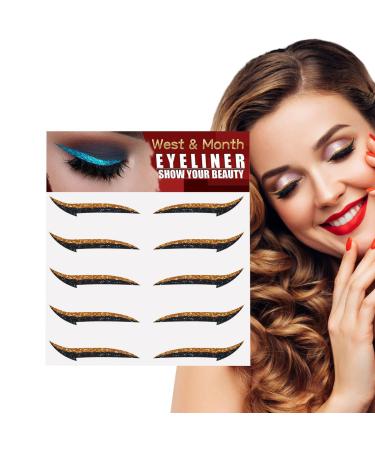 Glitter Eyeliner Stickers - 5 Pairs Glitter Instant -Adhesive Eyeliner Stencil - Eyeliner Tool Makeup Stickers Sparkly Long Lasting Sticker Eyeliner for Women and Girls Orange (Five Pairs)