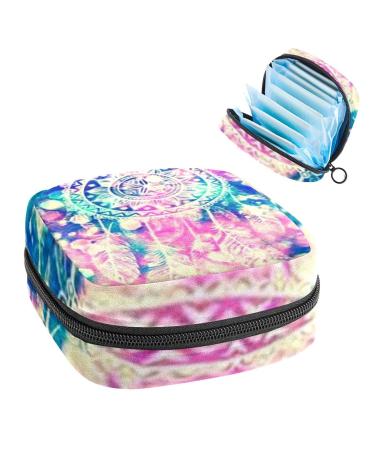 GIAPB Period Bag Sanitary Napkin Storage Bag Period Pouch Travel Makeup Bag Colorful Dreamcatcher Feather Color2720