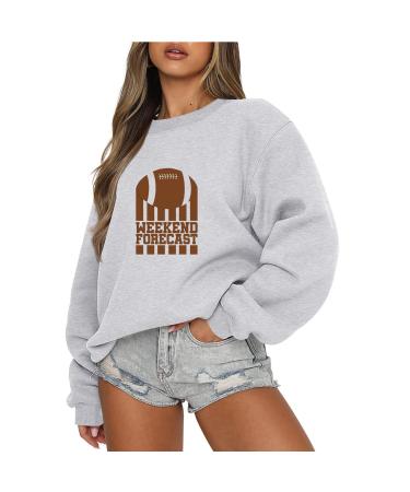 Yihaojia Womens Graphic Oversized Crewneck Sweatshirts Long Sleeve Drop Shoulder Football Sweatshirts Casual Pullover Top Gray#67 XX-Large