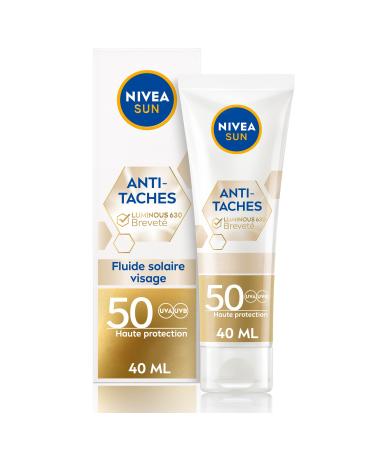 NIVEA SUN Luminous 630 Anti-Dark Spot Face Fluid SPF 50 (1 x 40 ml), Sun protection with a light, non-greasy formula, Protective face care for sensitive skin