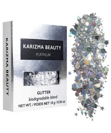 Platinum Biodegradable Chunky Glitter - Karizma Beauty Silver Bio Glitter - Eco-Friendly Festival Face Glitter 10g - Buy Online on GoSupps.com