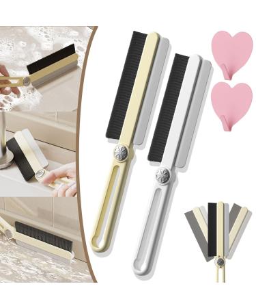 Cohbskj Hard Bristle Crevice Cleaning Brushes with Scraper Multi-Function Rotating Crevice Cleaning Brush Thin Gap Cleaning Brush with Squeegee Rotatable Crevice Cleaning Tool (2Pcs-Mix)