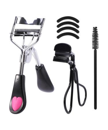 Eyelash Curlers 4 in 1 Black Lash Curler Kit for Women includes 2 Size of Eye Lash Curler with Comb Eyebrow Brush 4 Refills Pads for Natural and Curved Eyebrows(Black)