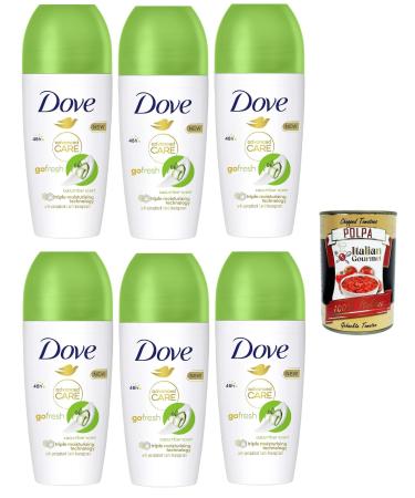Italian Gourmet E.R. Dove - Advanced Care Roll-On Deodorant - Cucumber and Green Tea - Sensitive formula with triple moisturizing action - 48 hours - 6 x 50 ml + Italian Gourmet Polpa 400 g
