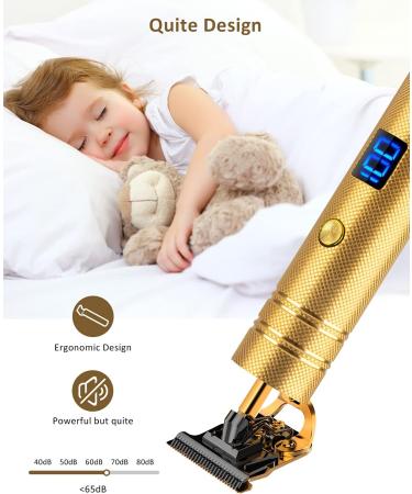 Qhou T-Blade Hair Trimmer for Men - Cordless, Zero Gapped, Rechargeable Beard Shaver with LED Display - Gold - Buy Online on GoSupps.com