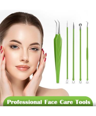 FVION Blackhead and Acne Extractor Kit Professional Pimple Popper Tool Kit Acne Tweezers and Blackhead Remover Tools for Face 5 PCS Extractor Pimple Popping Tools - Black Green - Buy Online on GoSupps.com
