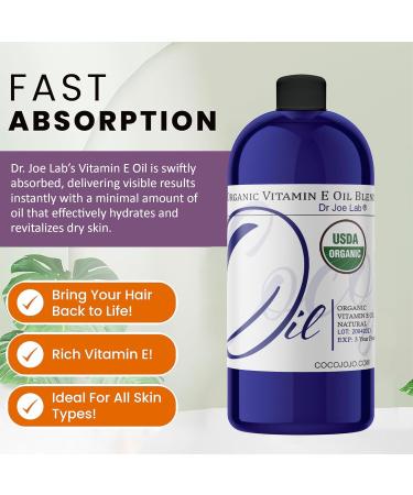 Dr Joe Lab Organic Vitamin E Oil for Skin, Vitamin E Oil for Hair, Face, Liquid Body Oil, Pure Natural Cold Pressed Unrefined, Moisturizes & Nourishes, Non-GMO - 32 Oz 32 Fl Oz (Pack of 1) - Buy Online on GoSupps.com