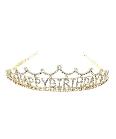 Arsimus Rhinestone Happy Birthday Princess Tiara (Gold)